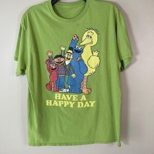 SESAME STREET Short Sleeve Lime Green M/L Graphic Character T-Shirt Retro Happy